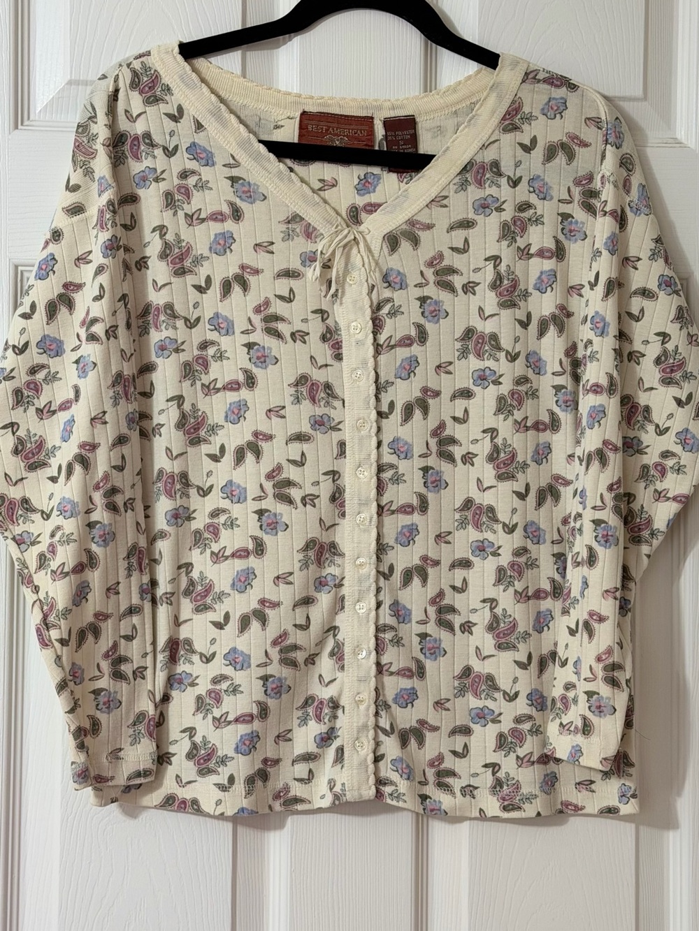 St. John's Bay Cream Floral Button-Front Top Vintage
